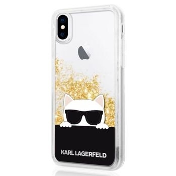 Markowy Hard Case Karl Lagerfeld Glitter Liquid Apple iPhone X/XS Złoty - 186793
