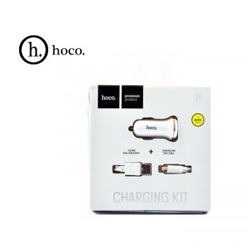 Ładowarka samochodowa Hoco Z1 2xUSB 2,1A + Kabel iPhone Lightning Biały - 141517