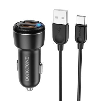 Ładowarka Samochodowa 2xUSB Borofone BZ17 Core QC 3.0 18W + Kabel USB Typ C Czarny - 148392