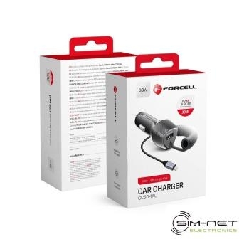 Ładowarka Samochodowa USB Forcel Carbon QC 3.0 18W + Kabel iPhone Lightning PD20W Czarny - 149012