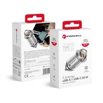 Ładowarka Samochodowa USB+USB Typ C PD20W Forcell F-Energy Mini Srebrny - 163846