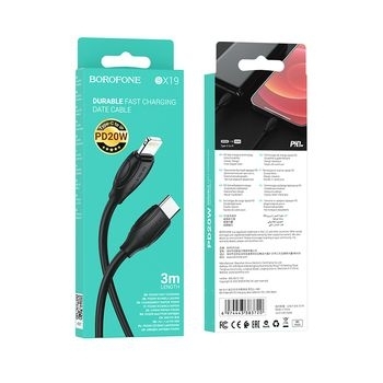 Kabel Typ C na iPhone Lightning Borofone BX19 Benefit PD 20W 3m Czarny - 166793