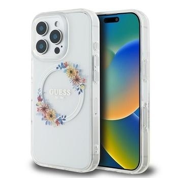Markowy Hard Case Guess IML Flowers Wreath Magsafe Apple iPhone 16 Pro Przezroczysty - 201800