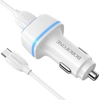 Ładowarka Samochodowa 2xUSB Borofone BZ14 Max 2,4A + Kabel Micro USB Biały - 170985