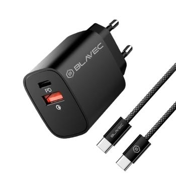 Ładowarka sieciowa USB + Typ C Blavec BC2 QC 3.0 PD 20W + Kabel Typ C na Typ C Czarny - 172542