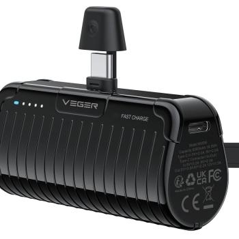 Powerbank 5000 mAh z wbudowanym złączem Typ C Veger PlugOn PD QC3.0 3A 20W W0558 Czarny - 180833