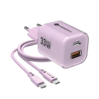 Ładowarka sieciowa USB + USB Typ C Forcell F-Energy GaN III Crystal Color + Kabel Typ C na Typ C Fioletowy - 184705