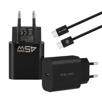 Ładowarka sieciowa Typ C Blavec BC-7 GaN4 PD QC 45W 3A z kablem Typ C na Typ C Czarny - 207088