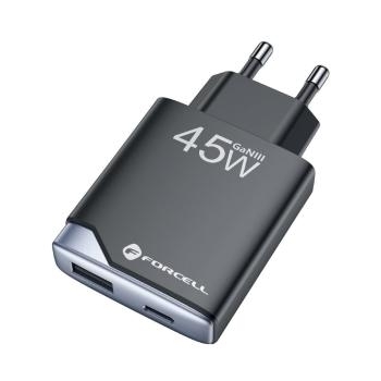 Ładowarka sieciowa USB + Typ C Forcell F-Energy Ultra Slim GaN III PD QC4.0 3A 45W Czarny - 192582