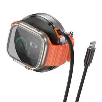 Ładowarka Indukcyjna z chowanym kablem Typ C MagSafe i Apple Watch Hoco 15W CQ18 Srebrny - 192633