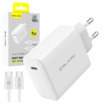 Ładowarka sieciowa Typ C Blavec BC-8 GaN4 PD QC 65W 3A z kablem Typ C na Typ C Biały - 207208