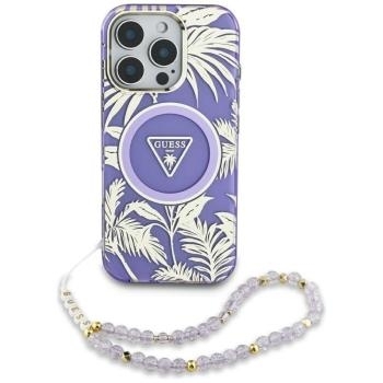 Markowy Hard Case Guess IML Palm Trees Triangle W Pearl Strap Apple iPhone 16 Fioletowy - 197923