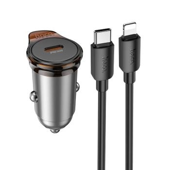 Ładowarka samochodowa Hoco USB C QC PD 30W + kabel USB C do Lightning NZ16 Szary - 201656