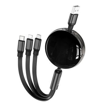 Kabel 3w1 USB A do Lightnig / Micro USB / USB C Hoco 2A 1m X78 Czarny - 208813