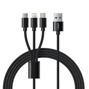 Kabel 3w1 USB A do Lightning / Typ C / Micro USB Veger 2,4A 18W V303 1,5m Czarny - 208816