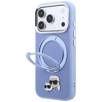Markowy Hard Case Karl Lagerfeld with Ring Stand Karl & Choupette Heads Pin MagSafe Apple Phone 18 Pro / 17 Pro Jasny Niebieski - 209129