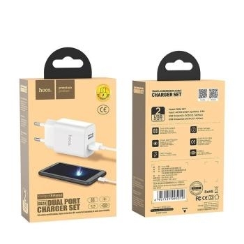 Ładowarka sieciowa Hoco Victoria C62A 2xUSB 2,1A z kablem Micro USB Biały