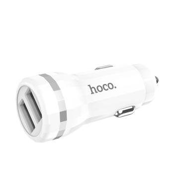 Ładowarka samochodowa 2xUSB Hoco Z27 Staunch 2,4A + Kabel Micro USB Biały