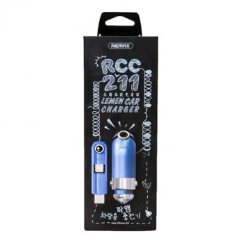 Ładowarka Samochodowa 1xUSB Remax Cutie RCC-211 2,1A + Kabel 3w1 Niebieski