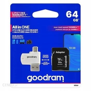 Karta pamięci 64GB Goodram All in one z adapterem UHS I CLASS 10 100MB/s + czytnik