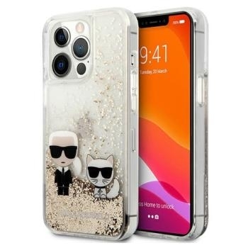 Markowy Hard Case Karl Lagerfeld Liquid Glitter Karl & Choupette Apple iPhone 13 Pro Złoty