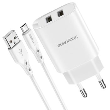 Ładowarka sieciowa 2xUSB Borofone BN2 Super 2,1A + Kabel Micro USB Czarny