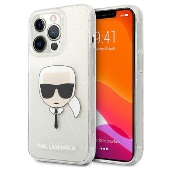 Markowy Hard Case Karl Lagerfeld Glitter Karl`s Head Hardcase Apple iPhone 13/13 Pro Srebrny