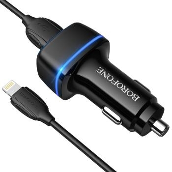 Ładowarka Samochodowa 2xUSB Borofone BZ14 Max 2,4A + Kabel iPhone Lightning Czarny