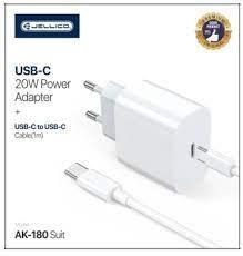 Ładowarka sieciowa USB Typ C Jellico AK180 20W PD + Kabel USB Typ C na iPhone Lightning Biały