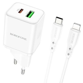 Ładowarka sieciowa USB + Typ C Borofone BN7 QC 3.0 PD 20W + Kabel iPhone Lightning Biały