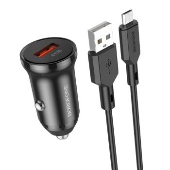 Ładowarka samochodowa Borofone BZ18 - USB - QC 3.0 18W + Kabel Micro USB Czarny