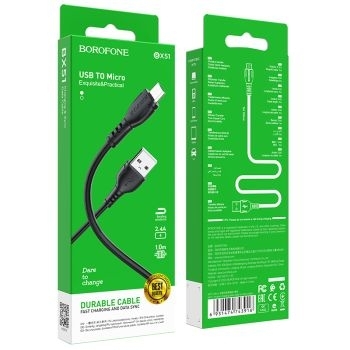 Kabel Micro USB Borofone BX51 Triumph 2,4A 1m Czarny