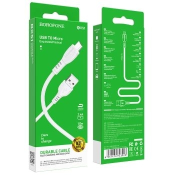 Kabel Micro USB Borofone BX51 Triumph 2,4A 1m Biały