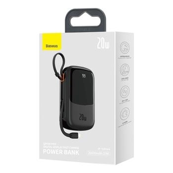 Power Bank 20000mAh USB + Typ C Baseus Qpow Pro PD 20W + Kabel iPhone Lightning Czarny