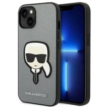 Markowy Hard Case Karl Lagerfeld Saffiano With Karl Head Patch Apple iPhone 14 Srebrny