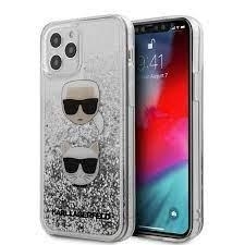 Markowy Hard Case Karl Lagerfeld  Liquid Glitter 2 Heads Apple iPhone 12 / 12 Pro Srebrny