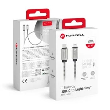 Kabel Typ C do iPhone Lightning Forcell QC3.0 PD 27W Metal C238 1m Srebrny