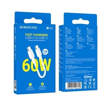Kabel Typ C na Typ C Borofone BX93 Super Power 60W 3A 0,25m Biały