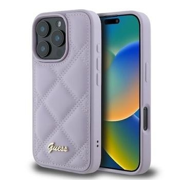 Markowy Hard Case Guess Quilted Metal Logo Apple iPhone 16 Jasny Fioletowy