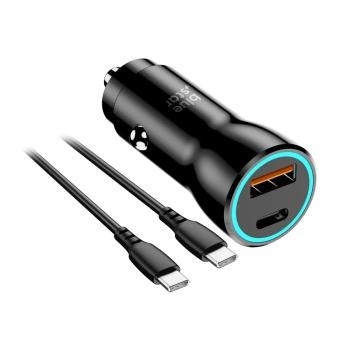 Ładowarka samochodowa Typ C + USB Blue Star PD QC3.0 AFC PPS 3A 25W + Kabel Typ C do Typ C Czarny