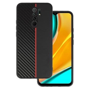 Carbon Case Xiaomi Redmi 9 Czarny z Czerwonym paskiem