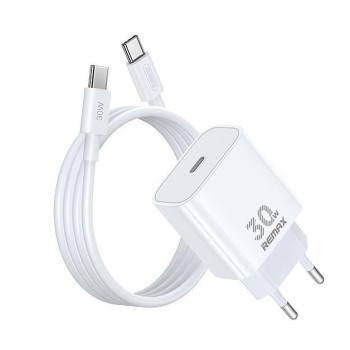 Ładowarka Sieciowa USB Typ C Remax Figen Series 30W RP-U71 GaN + Kabel Typ C na Typ C Biały