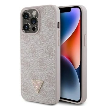 Markowy Hard Case Guess PU Leather 4G Triangle Strass Apple iPhone 15 Pro Max Różowy