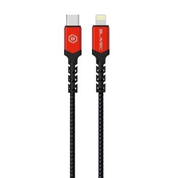 Kabel pleciony Typ C na Lightning Blavec Raptor PD 20W 2,4A 0,5m Czarny/Czerwony