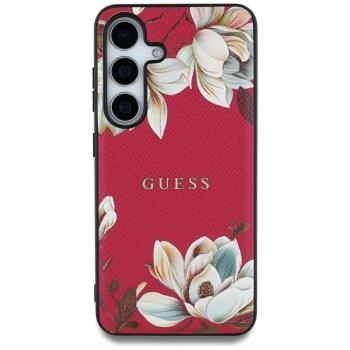 Markowy Hard Case Guess Grained Printed Flower Pattern Magsafe Samsung Galaxy S25 Ultra Fuksja