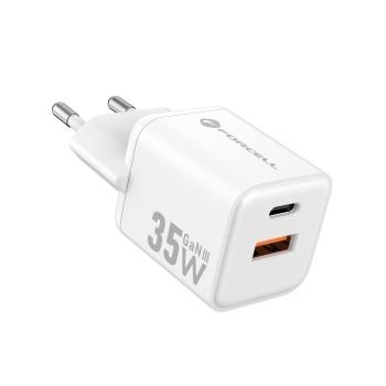 Ładowarka sieciowa USB + USB Typ C Forcell F-Energy Mini GaN III QC4.0 PD 35W VT-35C Biały