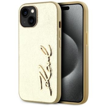 Markowy Hard Case Karl Lagerfeld Wrinkled Metal Signature Apple iPhone 15 Złoty