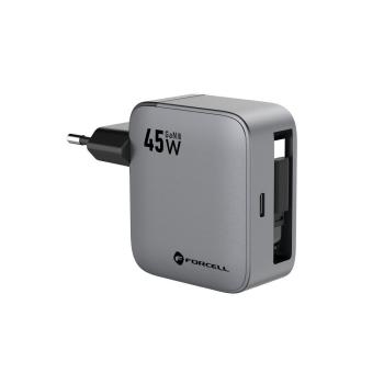 Ładowarka sieciowa Typ C Forcell F-Energy GaN zwijany kabel USB C PD QC4.0 3A 45W VT-R5 Szary