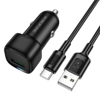 Ładowarka samochodowa USB  Borofone BZ34 Cloud QC 3.0 18W z kablem USB na Typ C Czarny