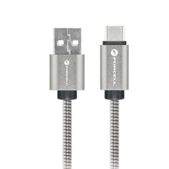 Kabel USB A do Typ C Forcell F-Energy C234 QC4.0 3A 66W Metal 1m Srebrny